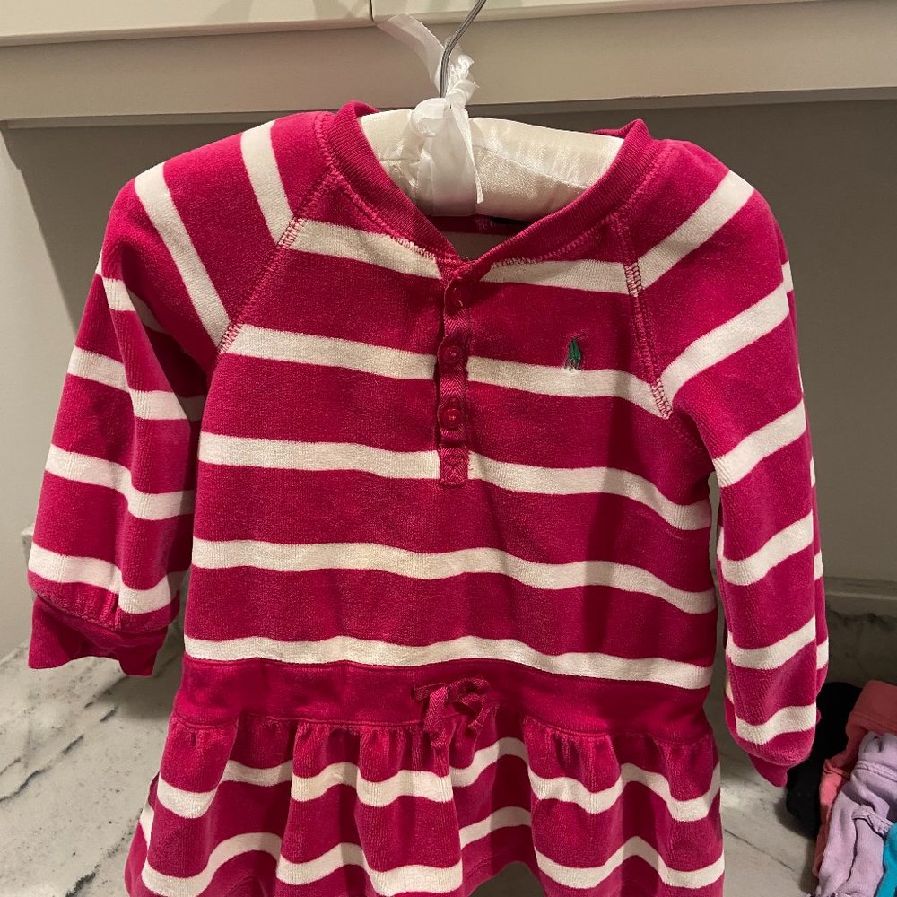 Pink and White Striped Polo Ralph Lauren Velour Top- Size 18 mo.